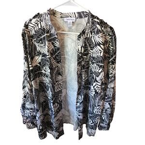 Calvin Klein Button Front Long Sleeve 1x Womens Plus Size Linen Blend Coastal